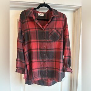 Red and Black Plaid Button-Up Shirt